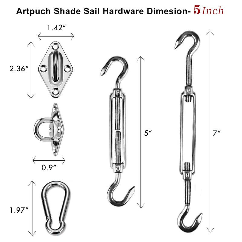 Artpuch Sun Shade Sail Hardware Kit 5 Inch for Rectangle Square Shade Sail Outdoor Installation 304 Stainless Steel - Image 2